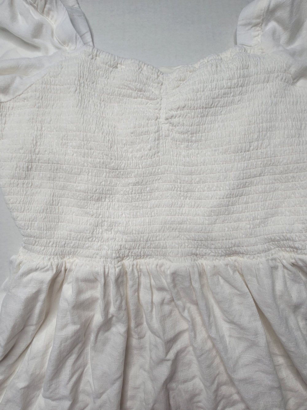 Lauren Conrad Linen White Puff-Sleeve Smocked Bodice Dress Large Cottagecore - Picture 9 of 9